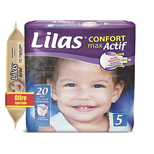 Couche bébé GM confort max actif 3-5 +lingette gratuit