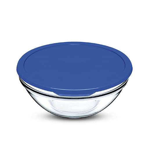 Saladier en verre avec couvercle en plastique